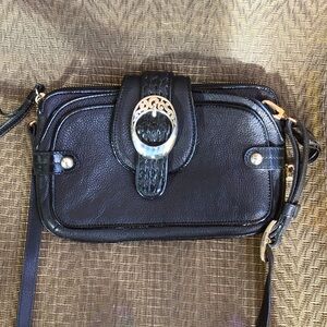 Brighton Black Leather Slim Crossbody Bag